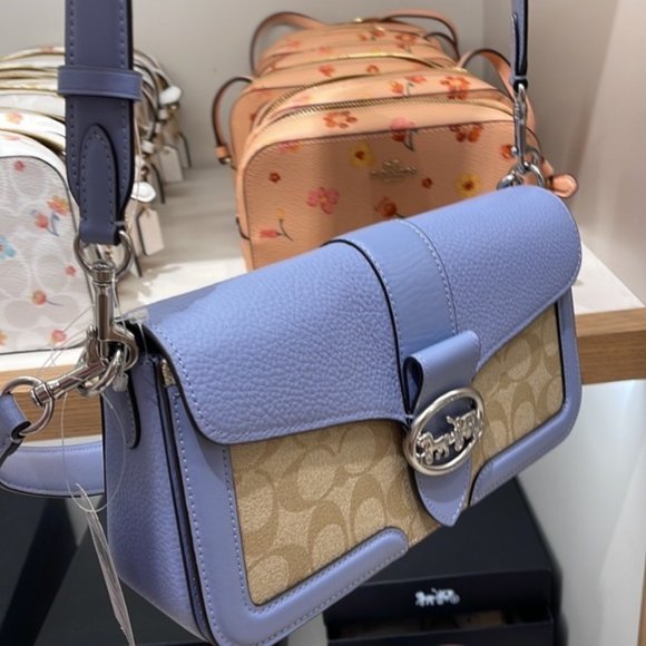 Coach Georgie Shoulder Bag In Signature Canvas Light Khaki / Marble Blue - Picture 13 of 16